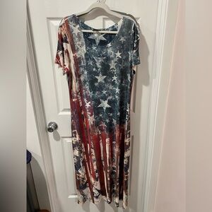 Cal Style made in USA, Art to wear maxi dress. Red white and blue, size L